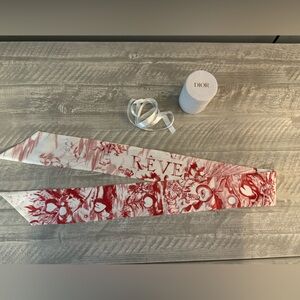 Dior Red and White Silk Scarf